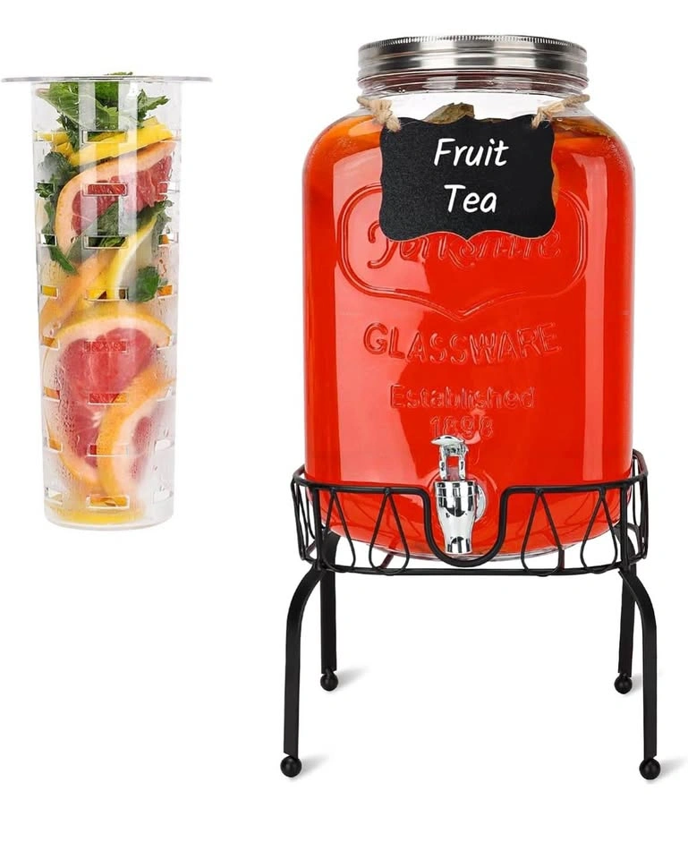2 Gallon Glass Drink Dispenser with Stand & Spigot