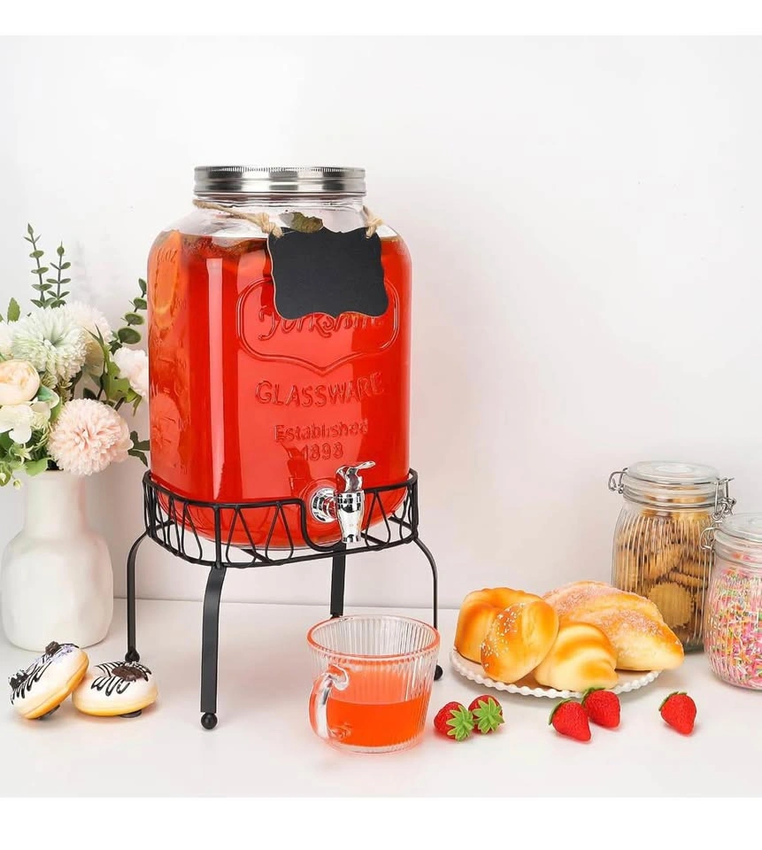 2 Gallon Glass Drink Dispenser with Stand & Spigot - photo 2