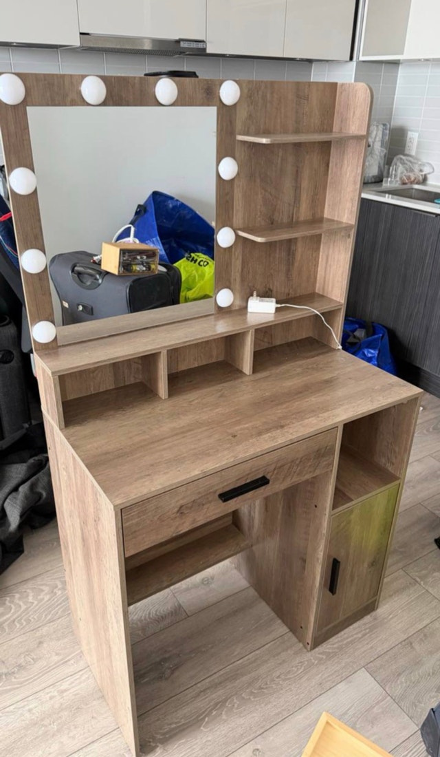 Vanity Desk with Lighted Mirror & Storage Shelves - photo 2