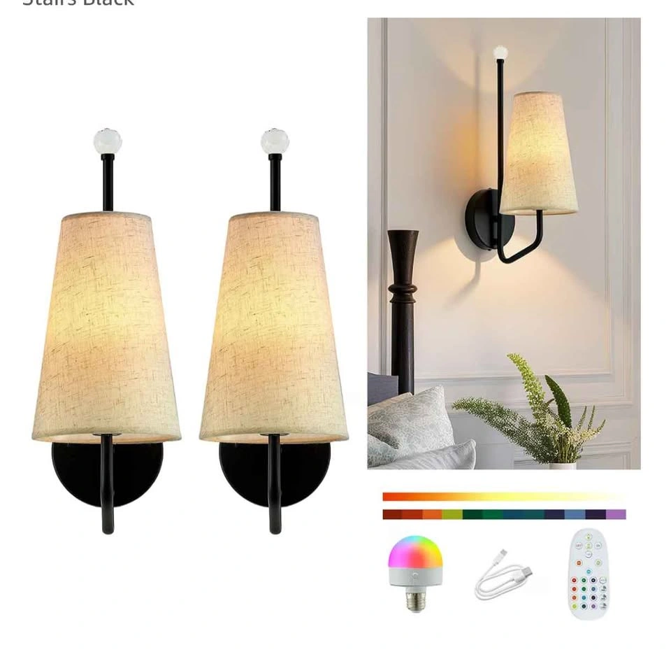 12 Colors Battery Operated Rechargeable Wall Lights, Set of 2 - photo 2
