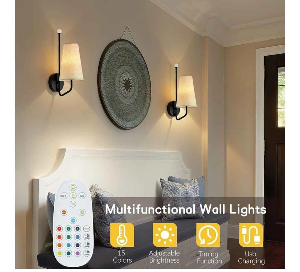 12 Colors Battery Operated Rechargeable Wall Lights, Set of 2 - photo 5