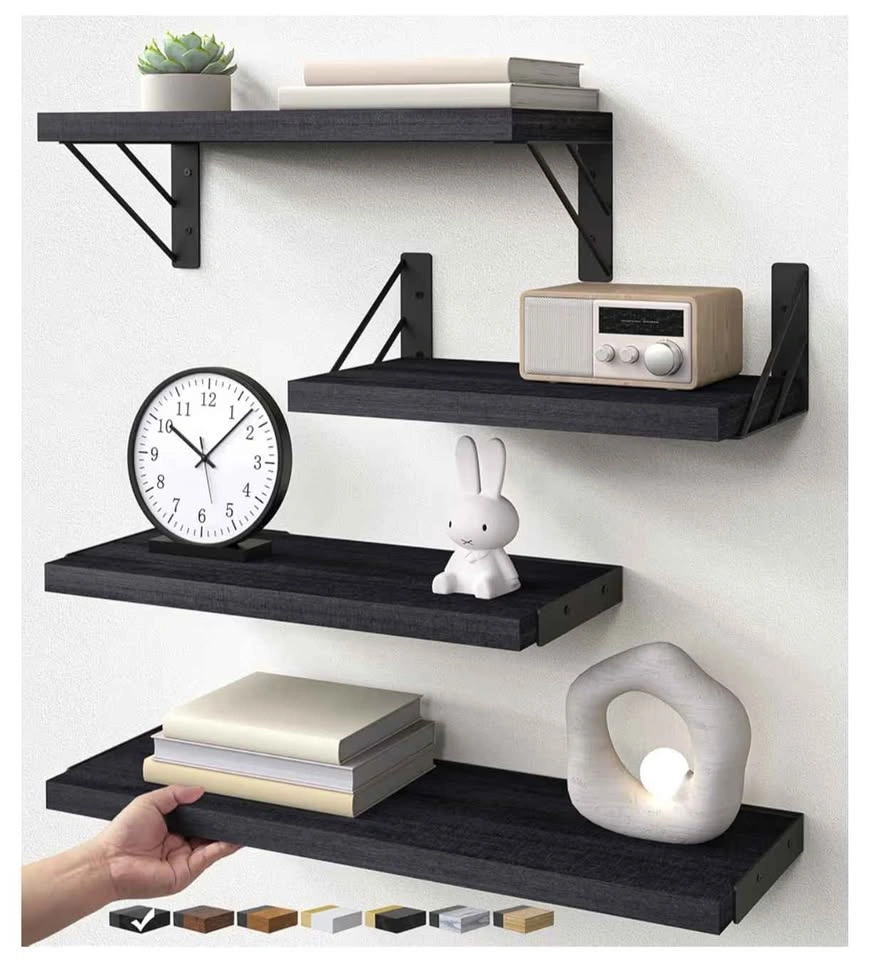 Set of 4 Wall Mounted Floating Bathroom Shelves, Black - photo 2