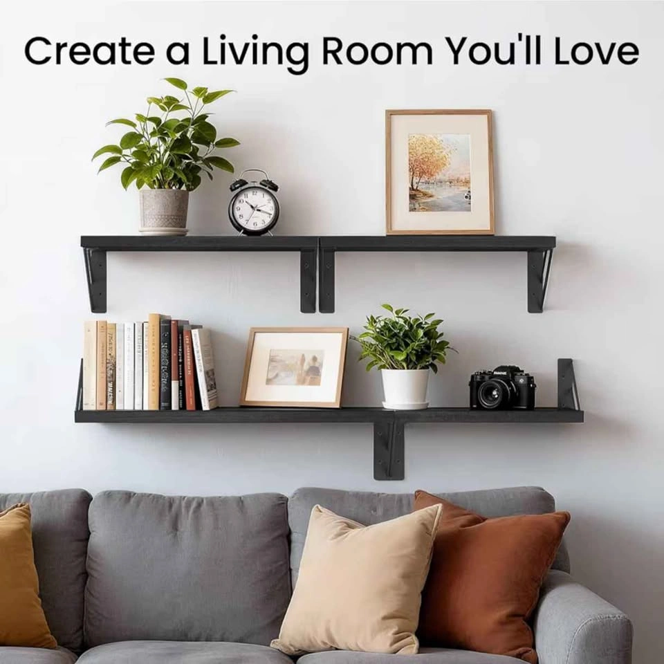 Set of 4 Wall Mounted Floating Bathroom Shelves, Black - photo 5