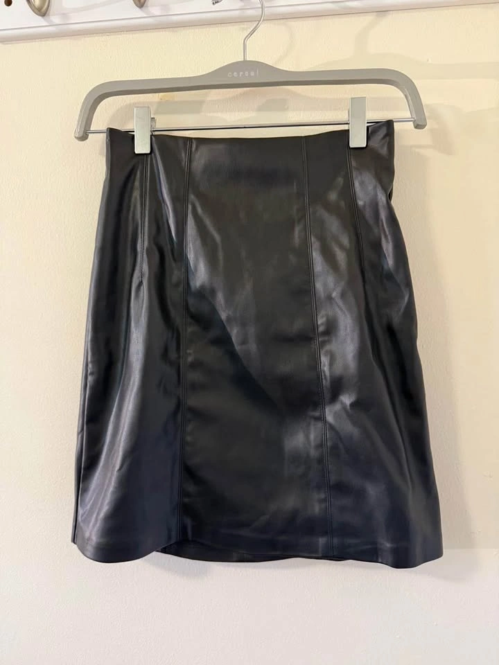 Black Fake Leather Skirt