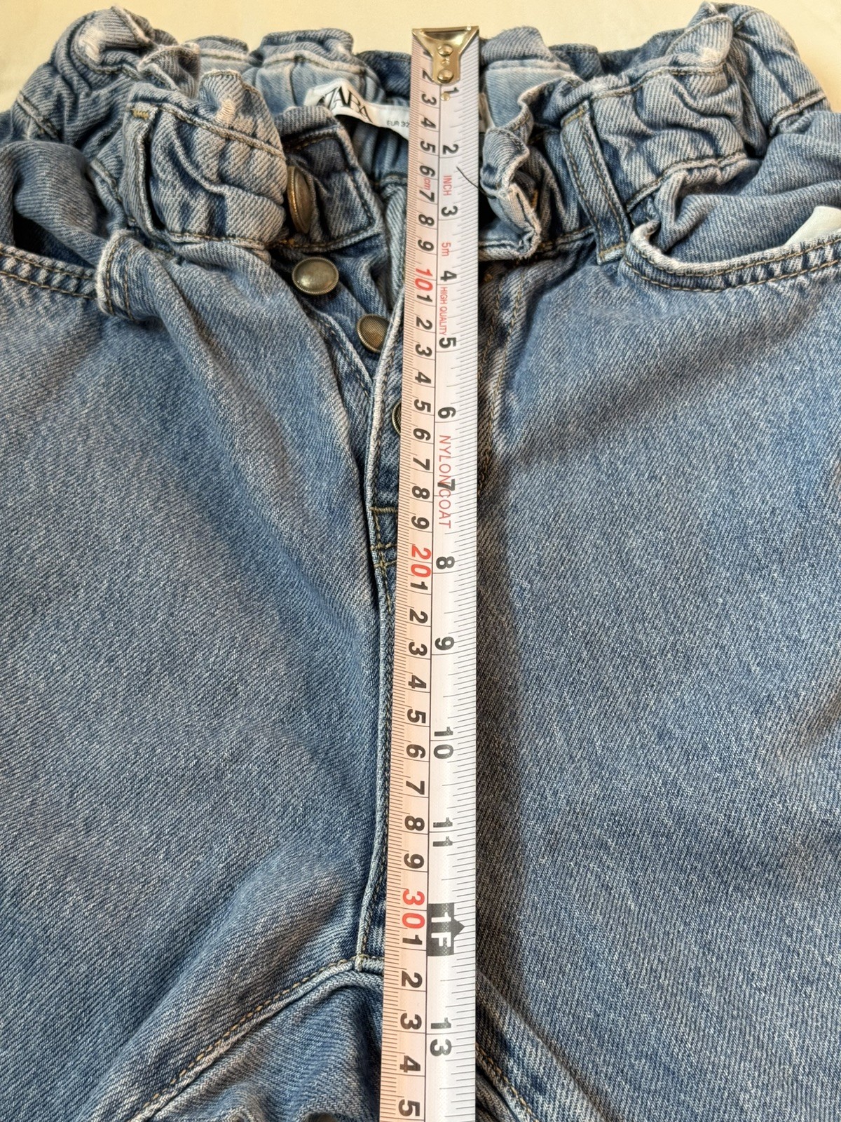 ZARA Cotton High Waist Paperbag Baggy Tapered Blue Jeans - 0