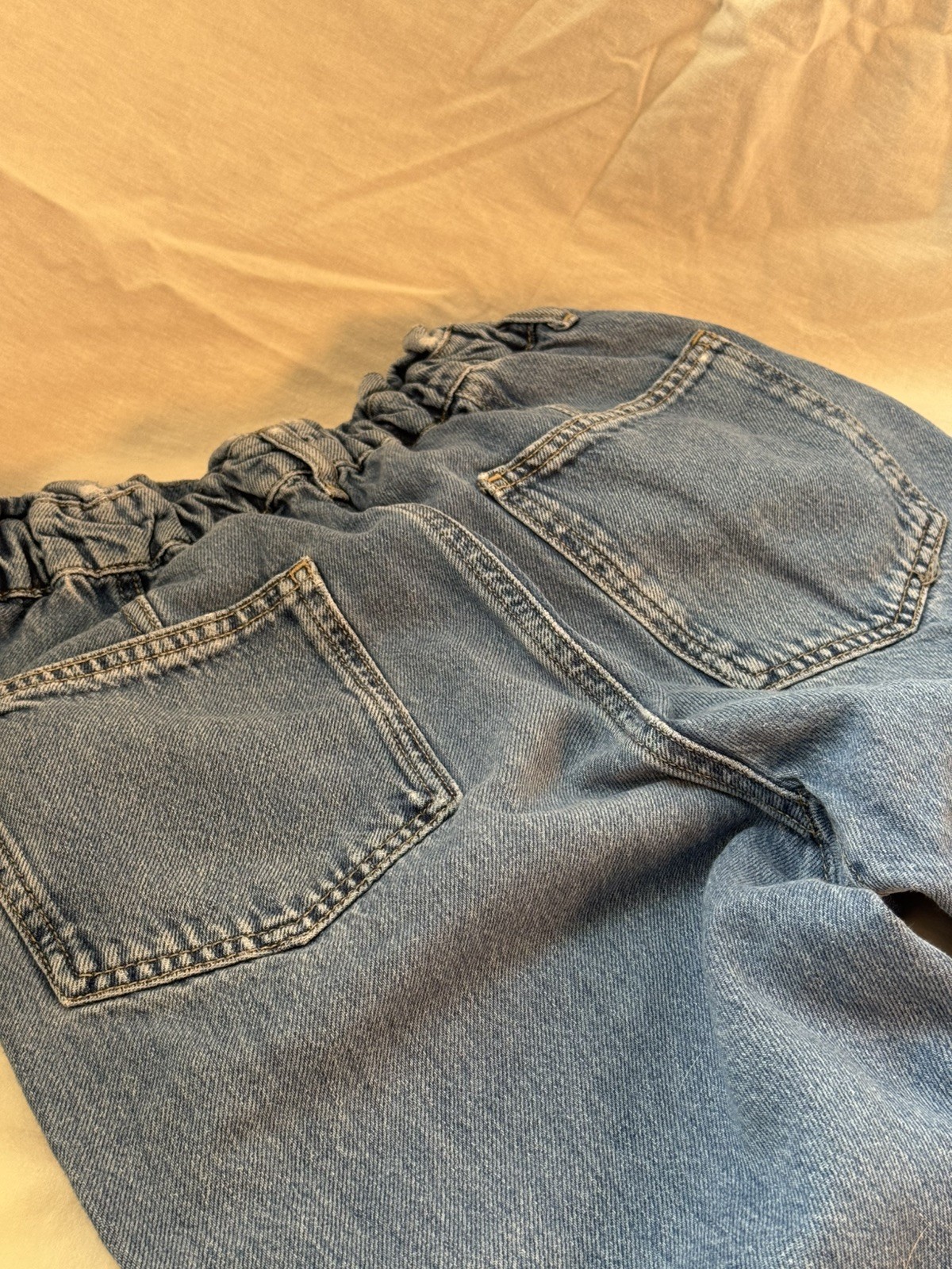 ZARA Cotton High Waist Paperbag Baggy Tapered Blue Jeans - 0 - photo 4