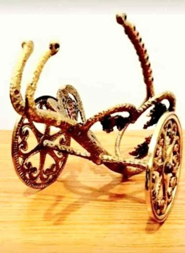 Enamel Brass Handmade Chariot Wine Bottle Holder thumbnail