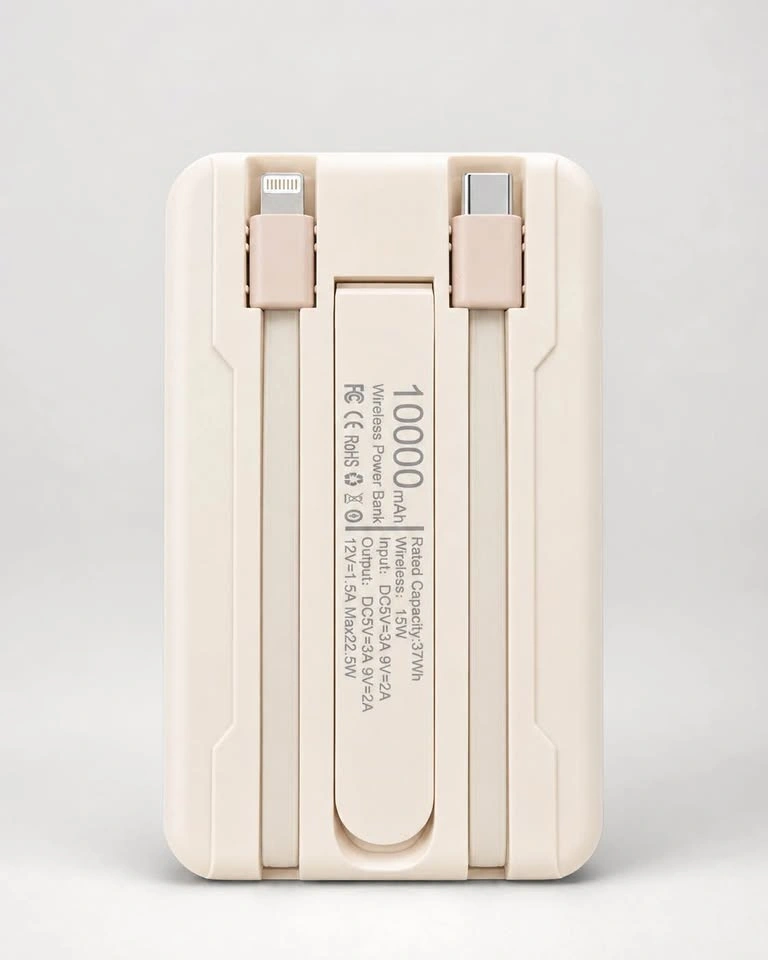 10000mAh Magnetic Wireless Power Bank with Built-in Cables - photo 3