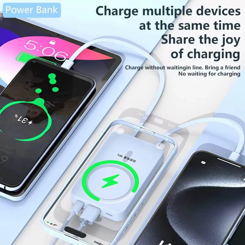 10000mAh Magnetic Wireless Power Bank with Built-in Cables - photo 4