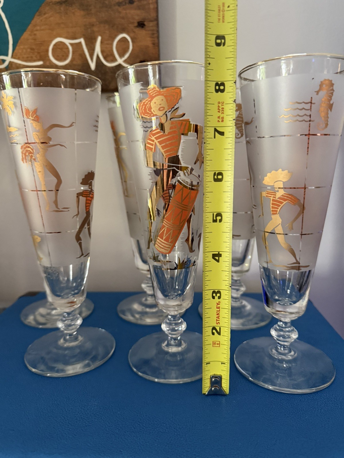 6 VTG MCM Libbey Caribbean Havana Calypso Dancers Tiki Pilsner G