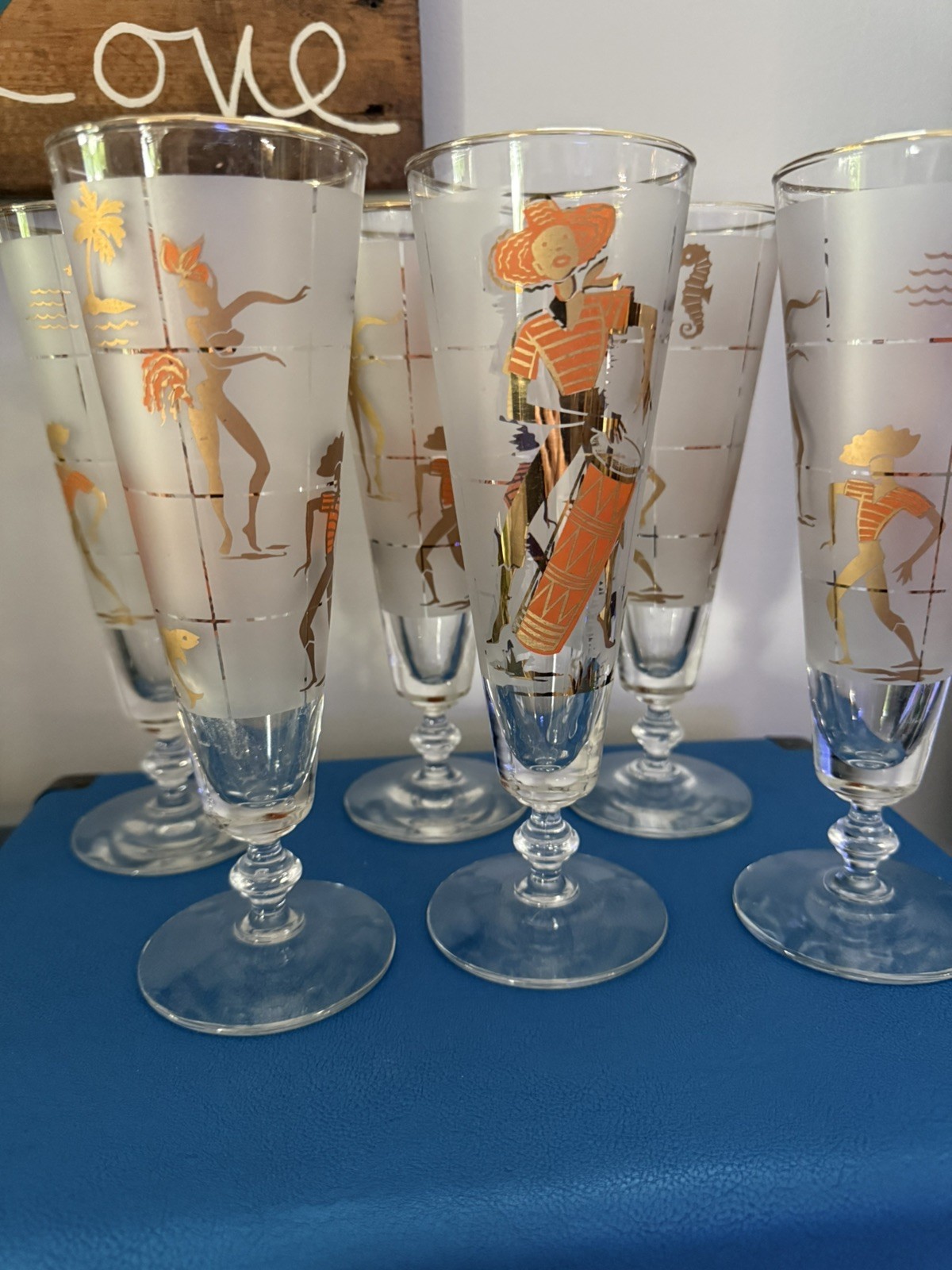 6 VTG MCM Libbey Caribbean Havana Calypso Dancers Tiki Pilsner G - photo 2