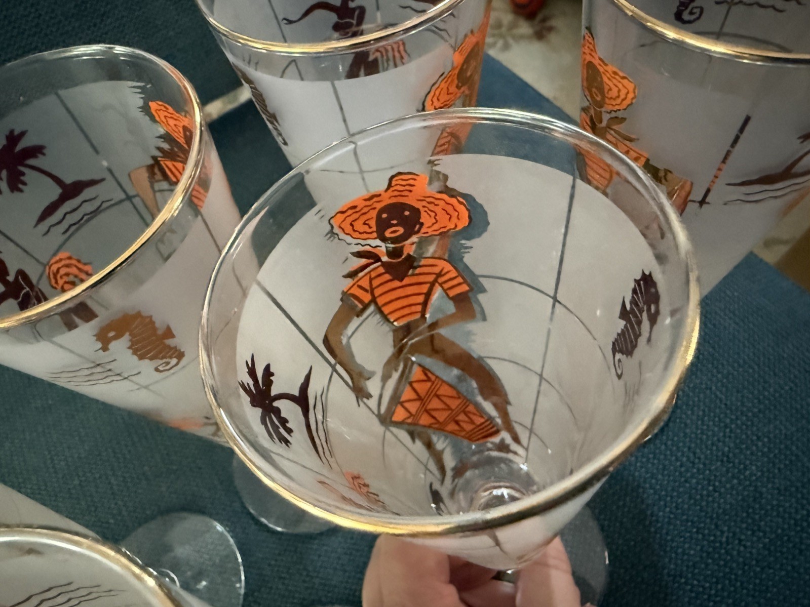 6 VTG MCM Libbey Caribbean Havana Calypso Dancers Tiki Pilsner G - photo 3