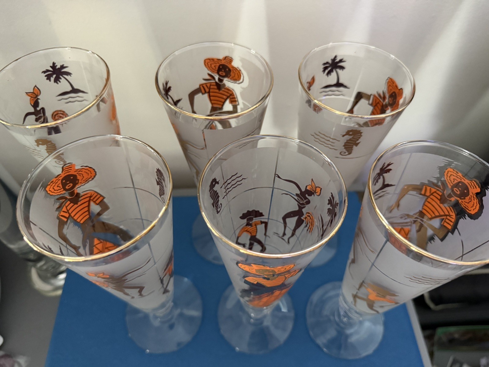 6 VTG MCM Libbey Caribbean Havana Calypso Dancers Tiki Pilsner G - photo 5
