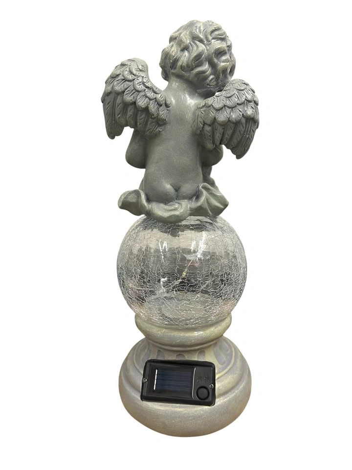 Cherub Angel Garden Statue with Crackle Glass Globe - photo 2