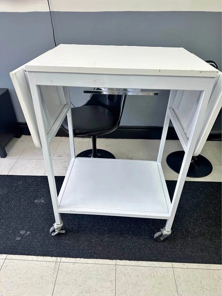 White Rolling Drop-Leaf Utility Cart
