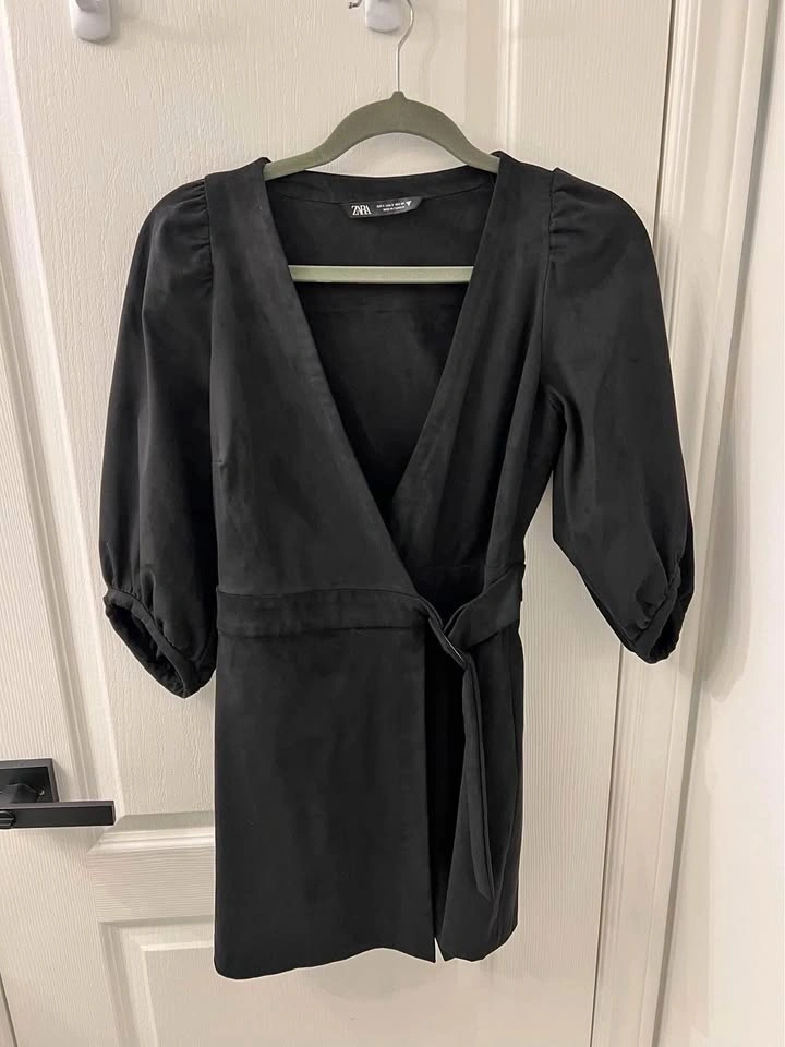 Zara Black Wrap Romper Puff Sleeves Size S