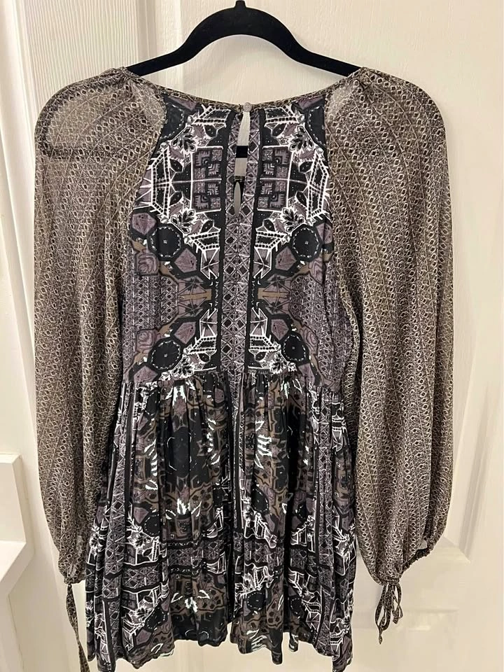 Free People Bohemian Patterned Long Sleeve Dress