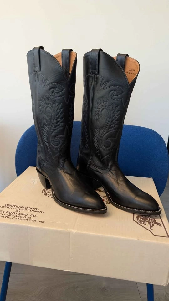 BNIB Alberta Boot Company Black Leather Cowboy Boots 10AA - photo 2