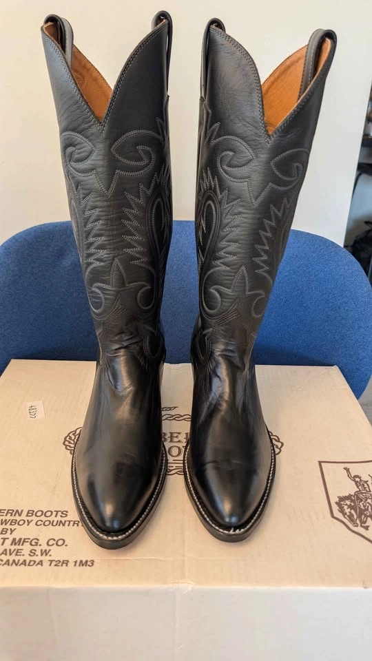 BNIB Alberta Boot Company Black Leather Cowboy Boots 10AA - photo 3