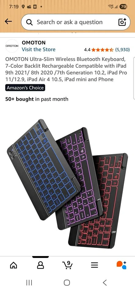 OMOTON Ultra-Slim Wireless Bluetooth Keyboard, 7-Color Backlit