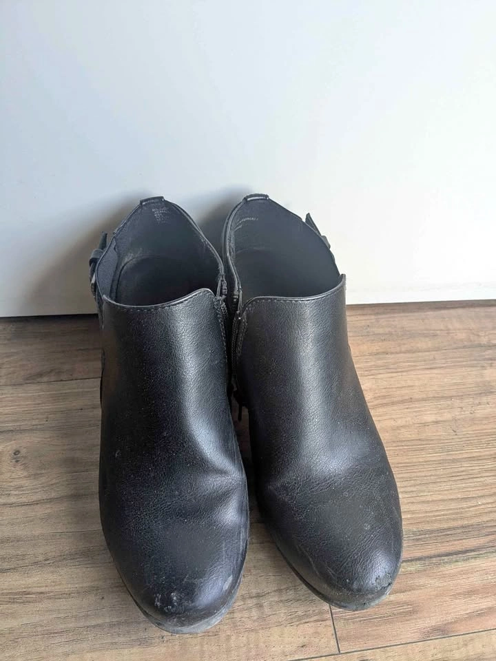 Black block heel booties