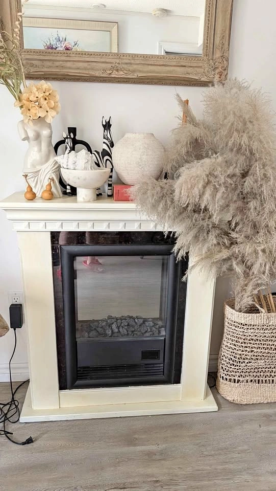 Electric Fireplace with White Mantel