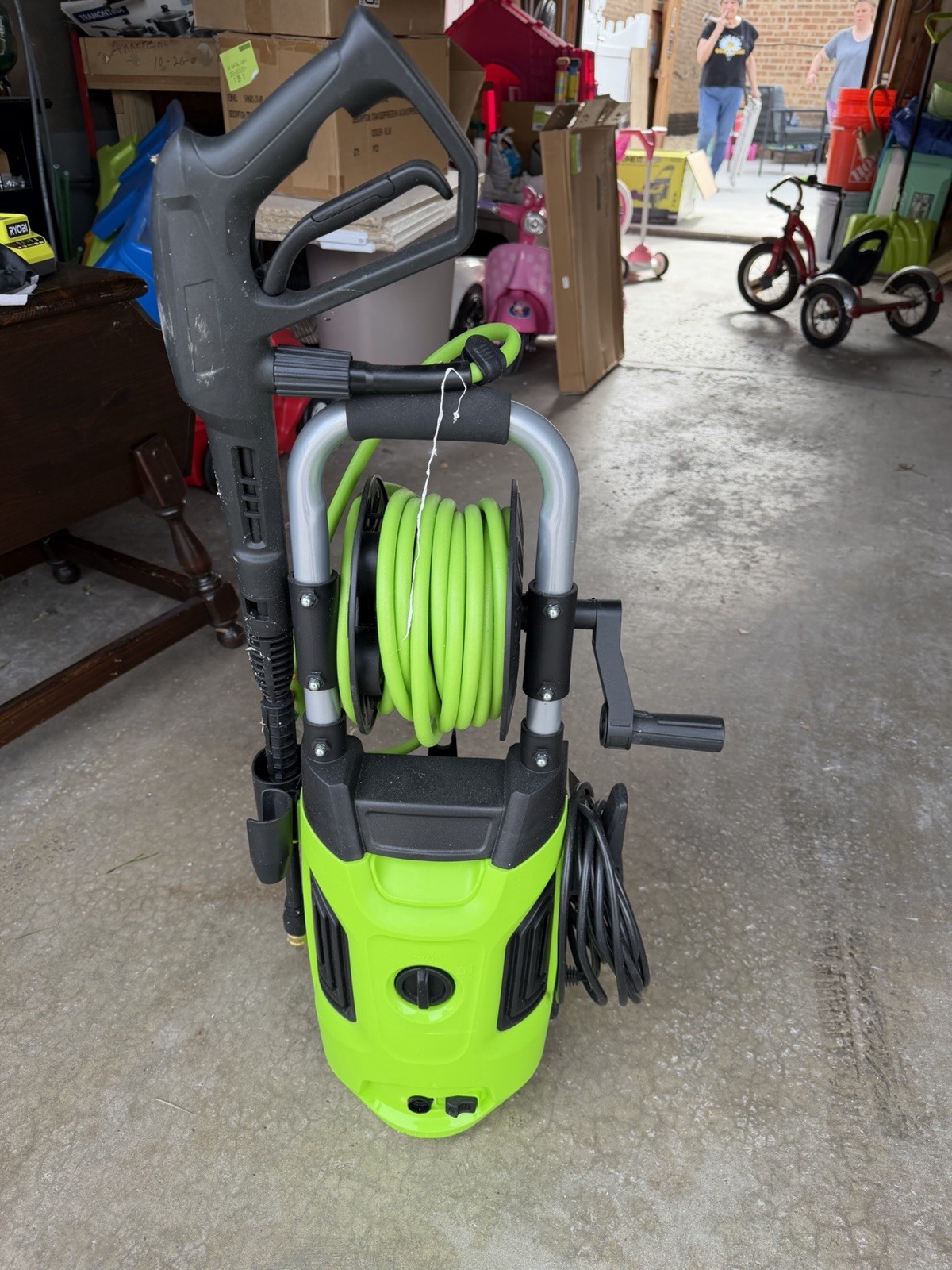 Green Electric Pressure Washer Wheel-Mounted with Hose Reel