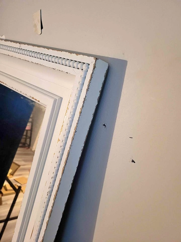 Two Large White Distressed Beaded Floor Mirrors