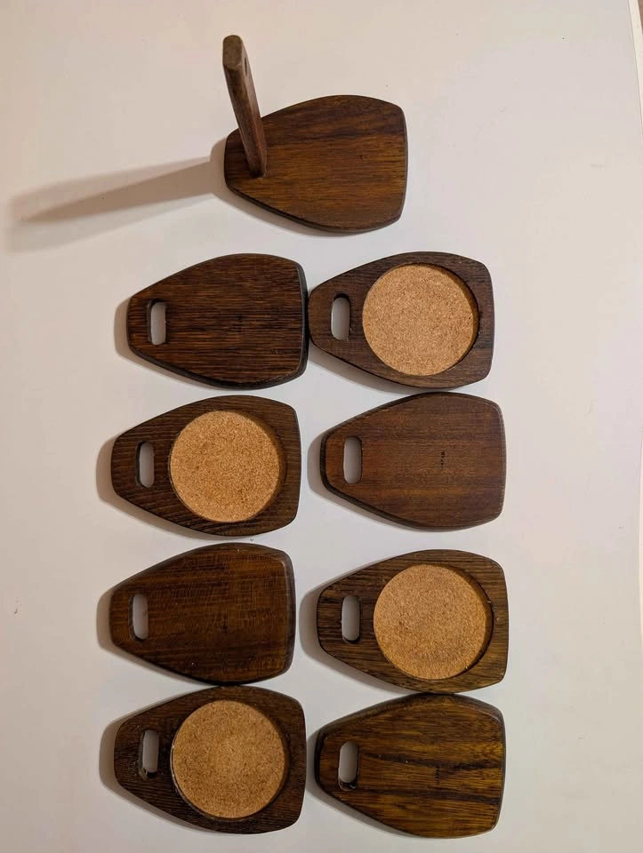 Vintage Mid-Century Modern Wood and Cork Coaster Set with Stand - photo 2