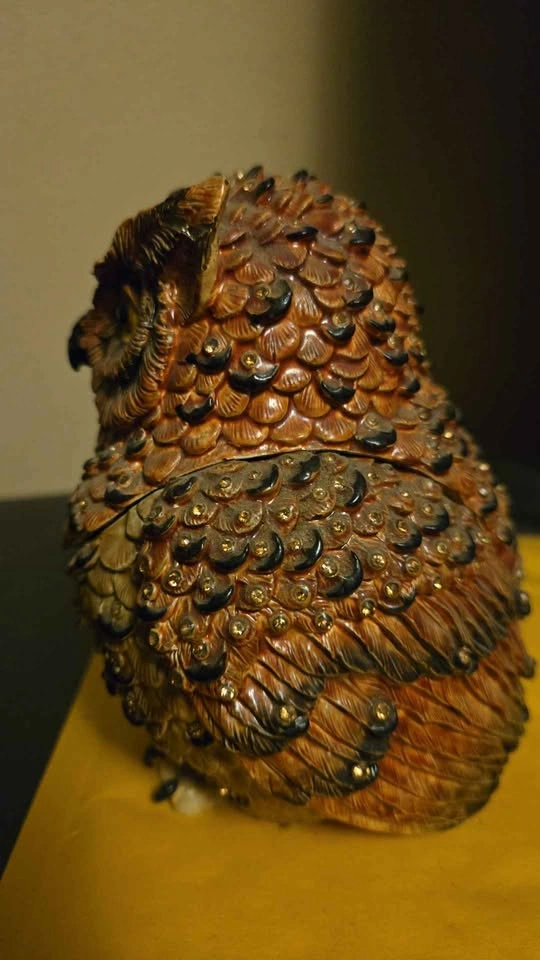 Large Owl Jeweled Hand Painted Enamel Trinket Box - photo 2