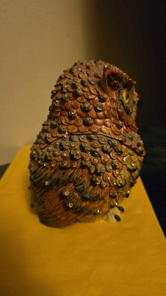 Large Owl Jeweled Hand Painted Enamel Trinket Box - photo 4