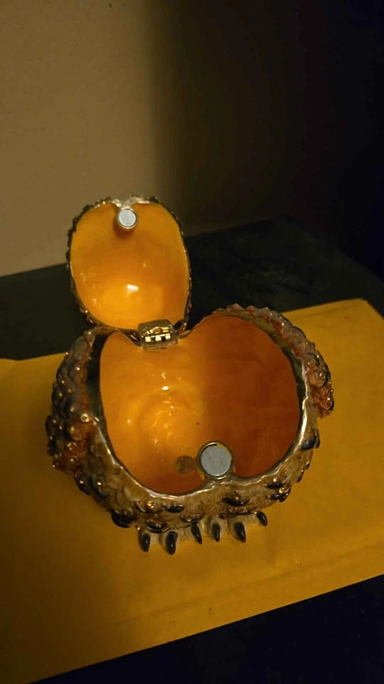 Large Owl Jeweled Hand Painted Enamel Trinket Box - photo 5