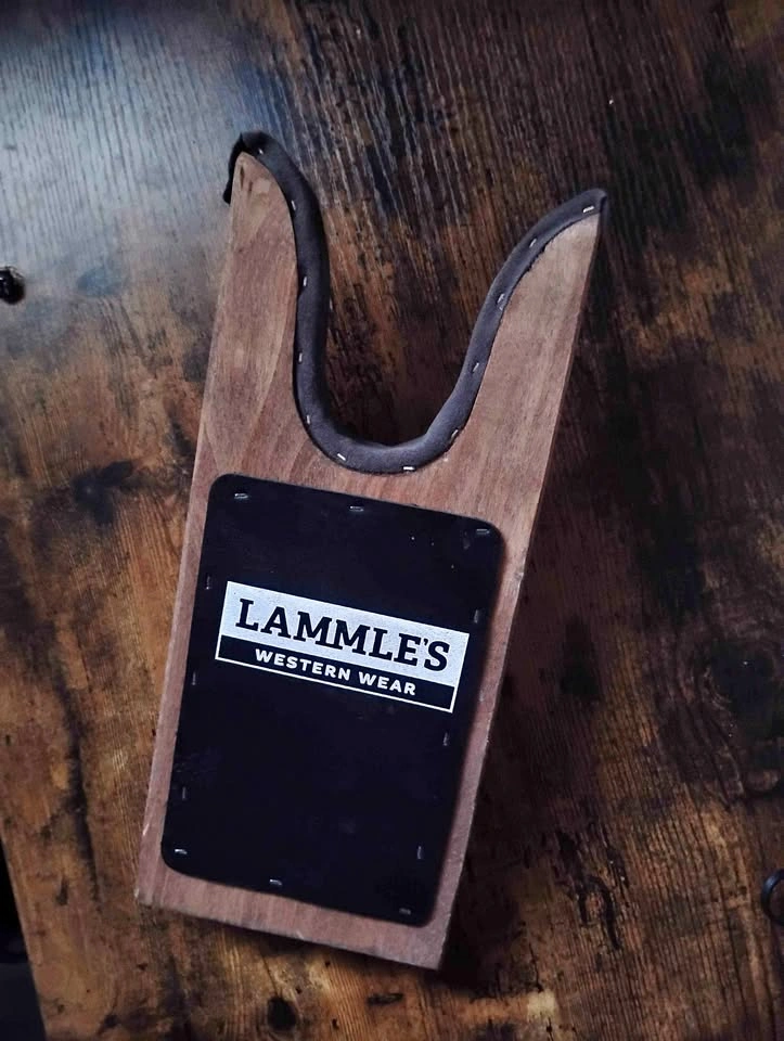 Lammle's Western Wear Wooden Boot Jack and Blue Velvet Sombrero