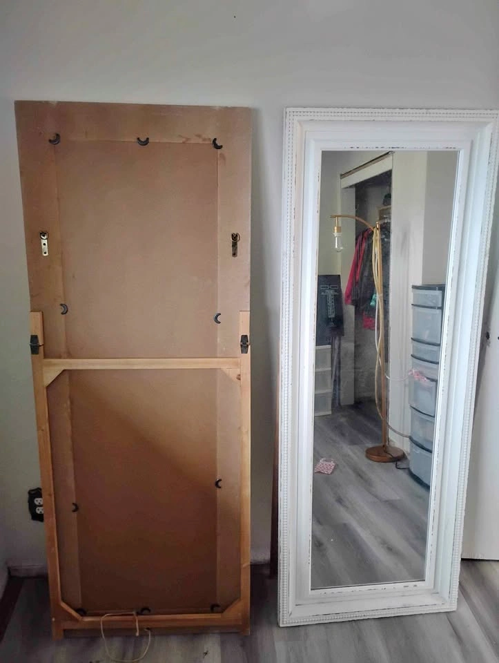 Two White Distressed Full Length Floor Mirrors