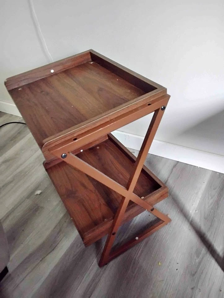 Mid-Century Modern 2-Tier Wood Tray Table