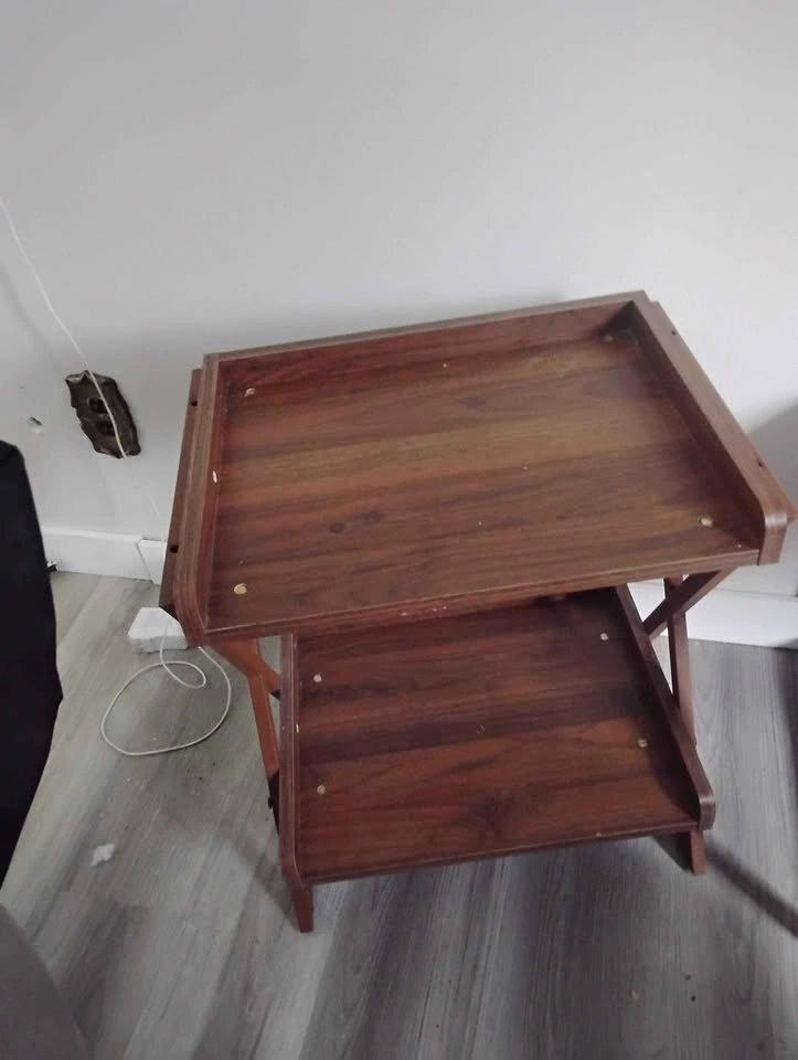 Mid-Century Modern 2-Tier Wood Tray Table - photo 2