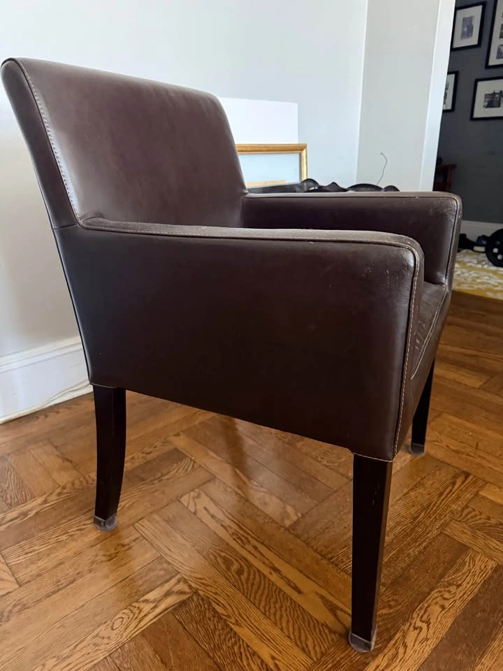 Crate & Barrel Brown Leather Armchair - photo 2