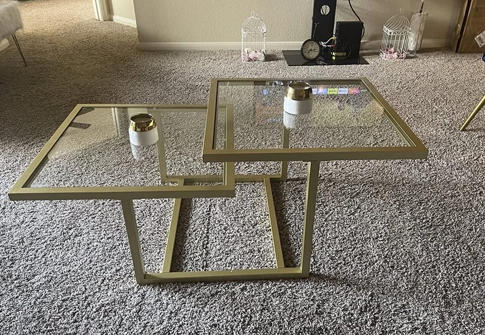 Stylish Gold/Brass Two-Tier Glass Coffee Table - photo 2