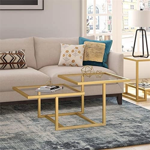 Stylish Gold/Brass Two-Tier Glass Coffee Table - photo 3