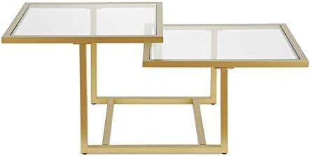 Stylish Gold/Brass Two-Tier Glass Coffee Table - photo 5
