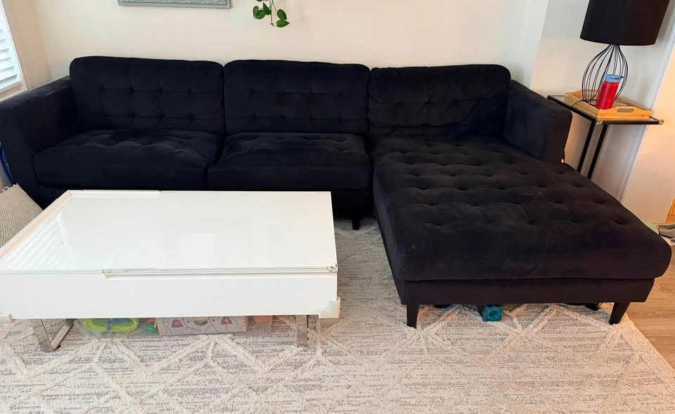 Black Velvet Tufted Sectional Sofa with Chaise - photo 3