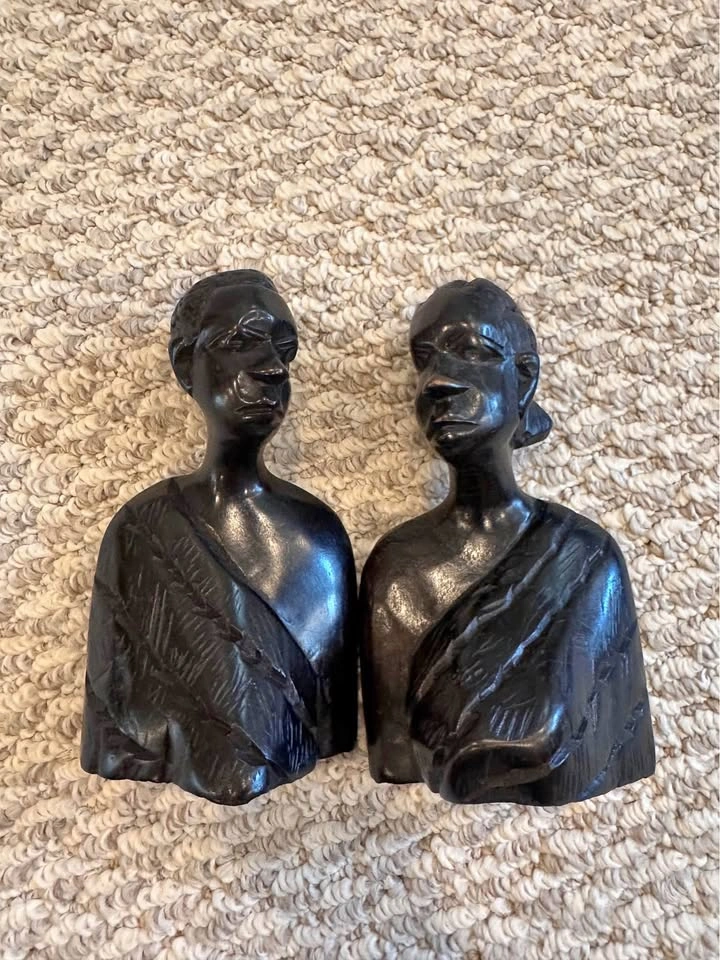 Vintage Hand Carved African Couple in Ebony Wood