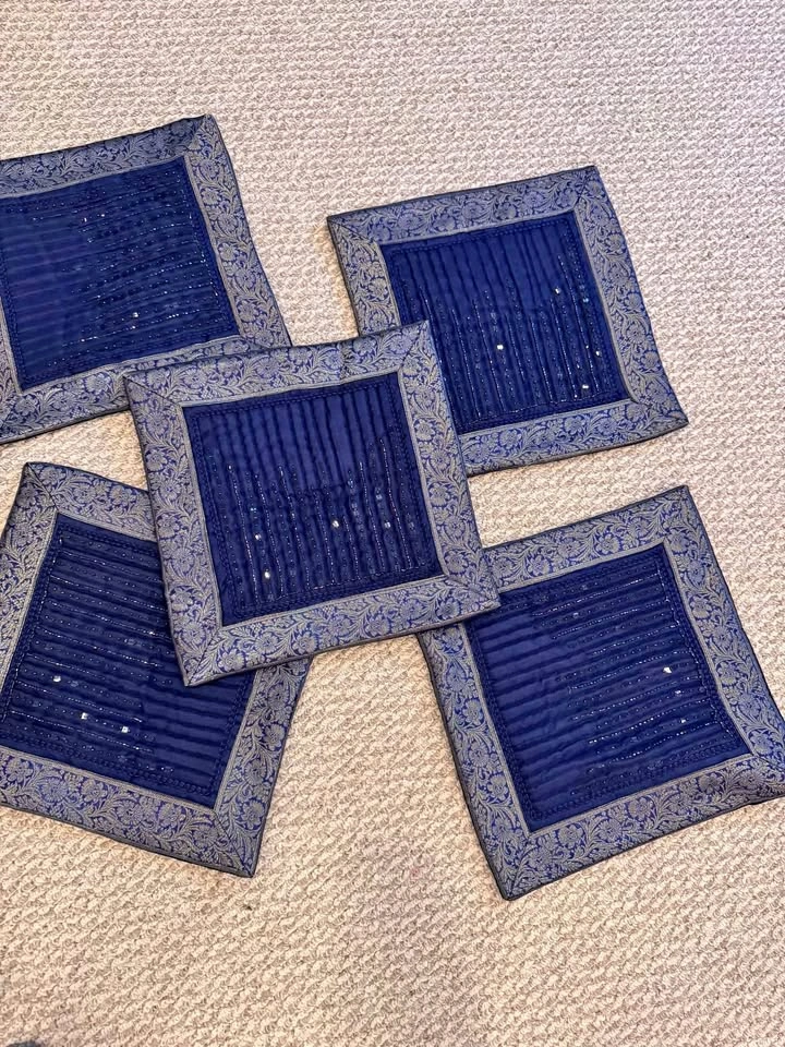 Brand New Navy Blue Silk Cushion Covers - Set of 5