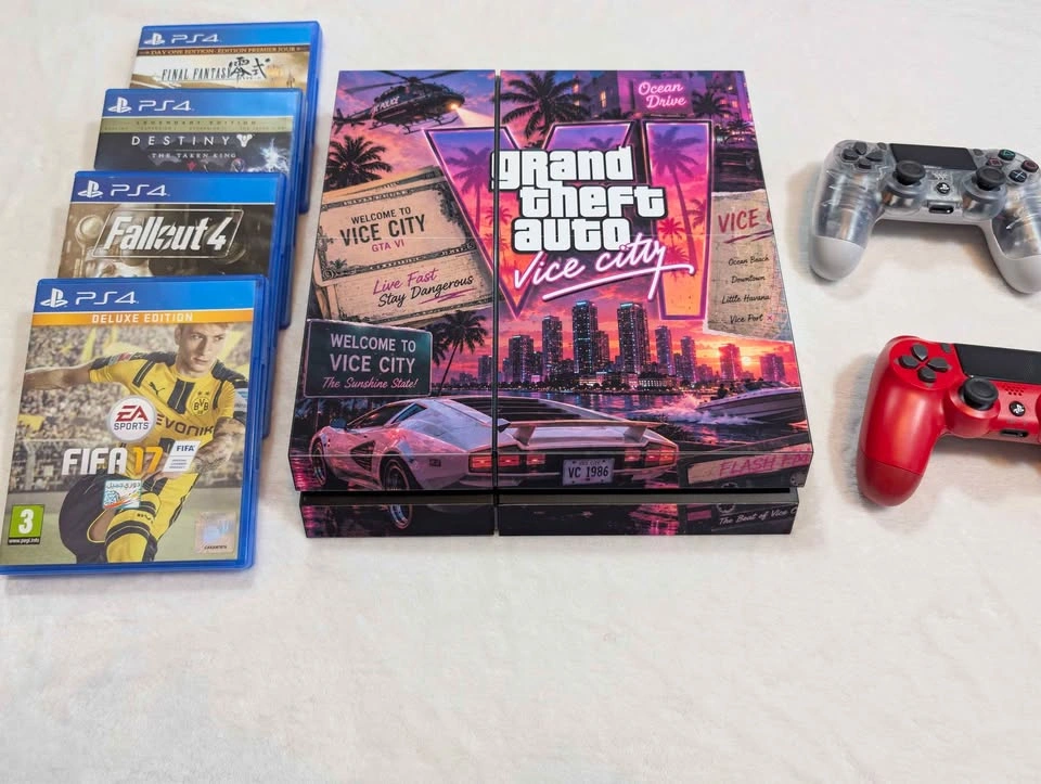 Ps4 ( GTA VI Custom Skin) + 2 Controllers and 4 Games - photo 2