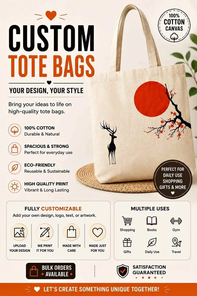 Custom 100% Cotton Tote Bags