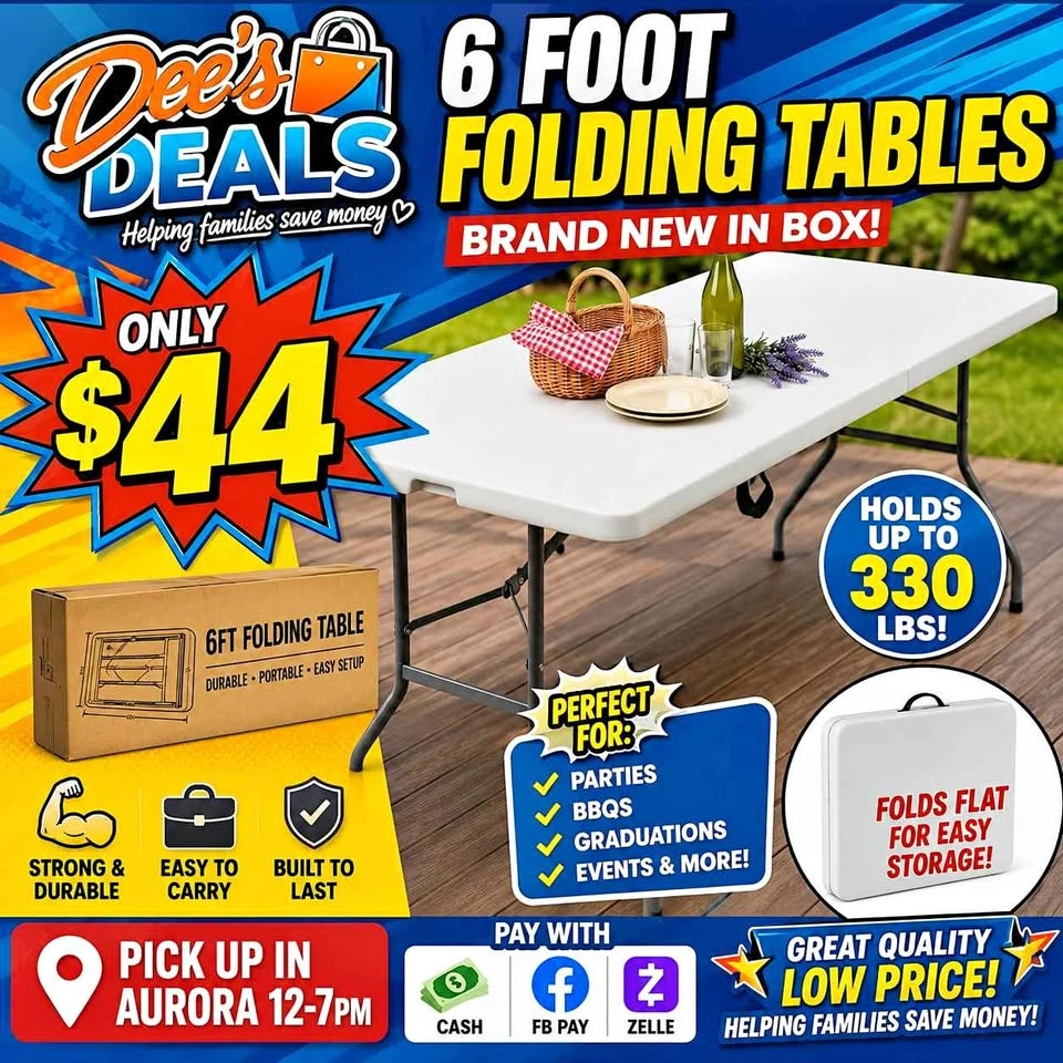 6 Foot Folding Tables BRAND NEW IN BOX ONLY $44