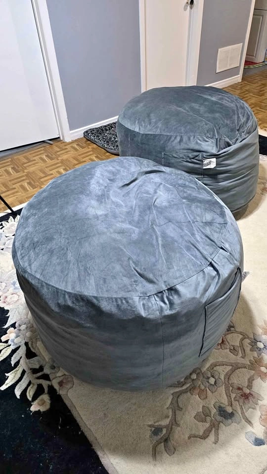 Set of 2 Grey Bean Bag Chairs