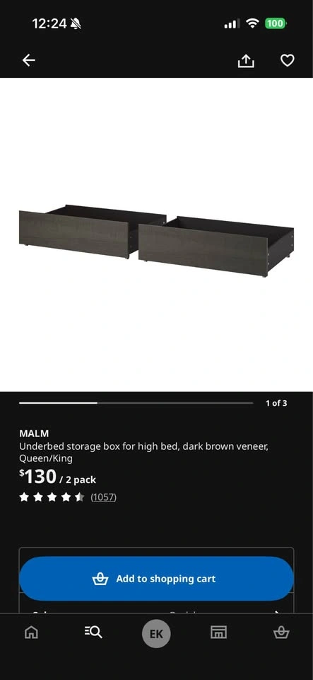 4 queen/king malm under bed drawers - photo 4