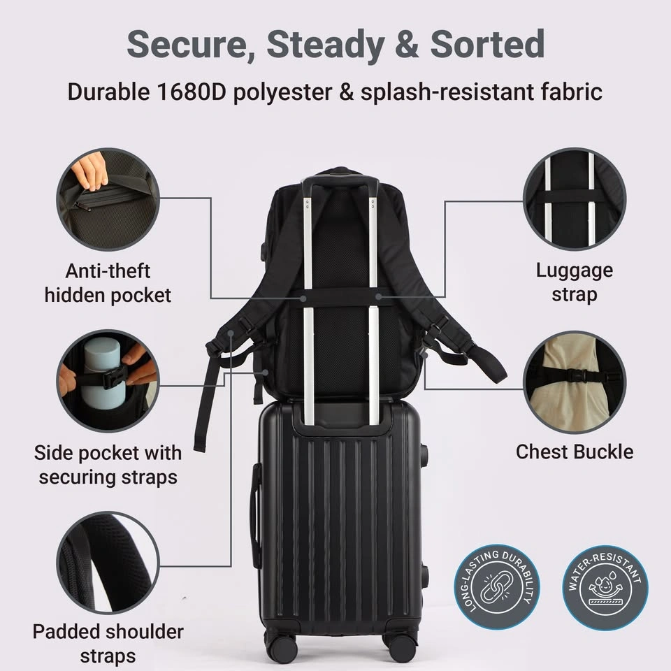 Large capacity laptop backpack, anti-theft and USB port - photo 4
