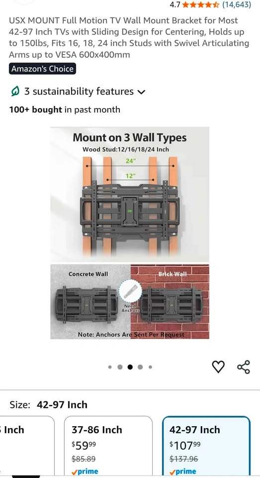 USX MOUNT Full Motion TV Wall Mount for 42-97 Inch TVs - photo 2